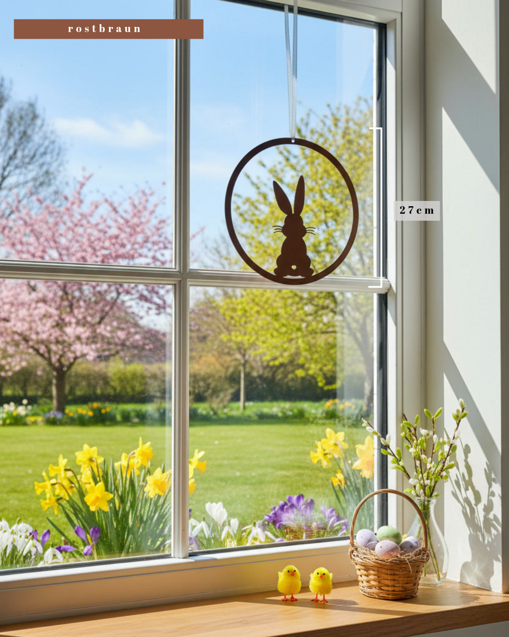 Osterdeko Hase aus Metall – Kreis Anhänger für Fenster & Wand