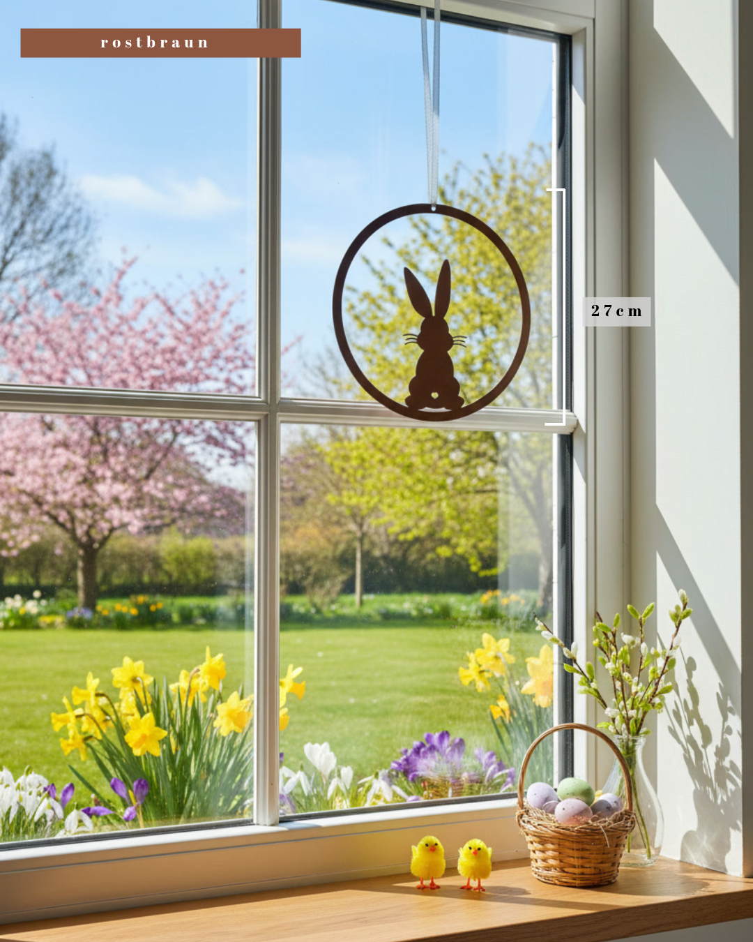 Osterdeko Hase aus Metall – Kreis Anhänger für Fenster & Wand
