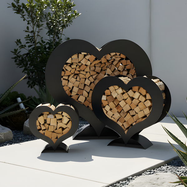 Kaminholzständer Herzform – dekorativer Holzständer Metall